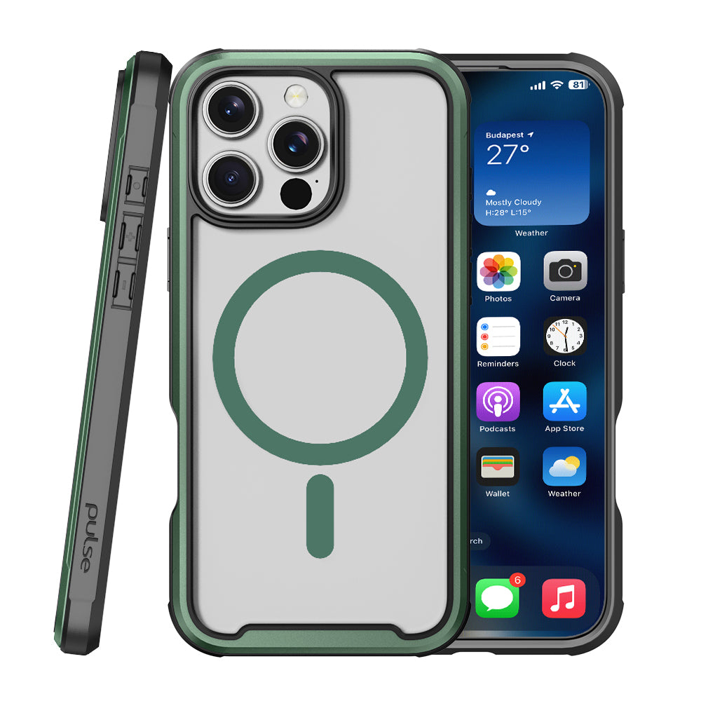 PULSE Aluminium Rugged Magsafe Case for iPhone 16-Matt Green