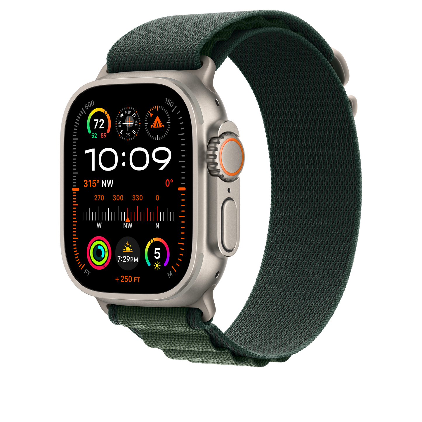 49mm Dark Green Alpine Loop - Medium - Natural Titanium Finish