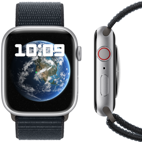 A front and side view of the new carbon neutral Apple Watch.