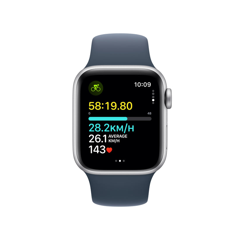 Apple Watch SE GPS + Cellular 40mm Silver Aluminium Case with Storm Blue Sport Band - M/L Get best offers for Apple Watch SE GPS + Cellular 40mm Silver Aluminium Case with Storm Blue Sport Band - M/L