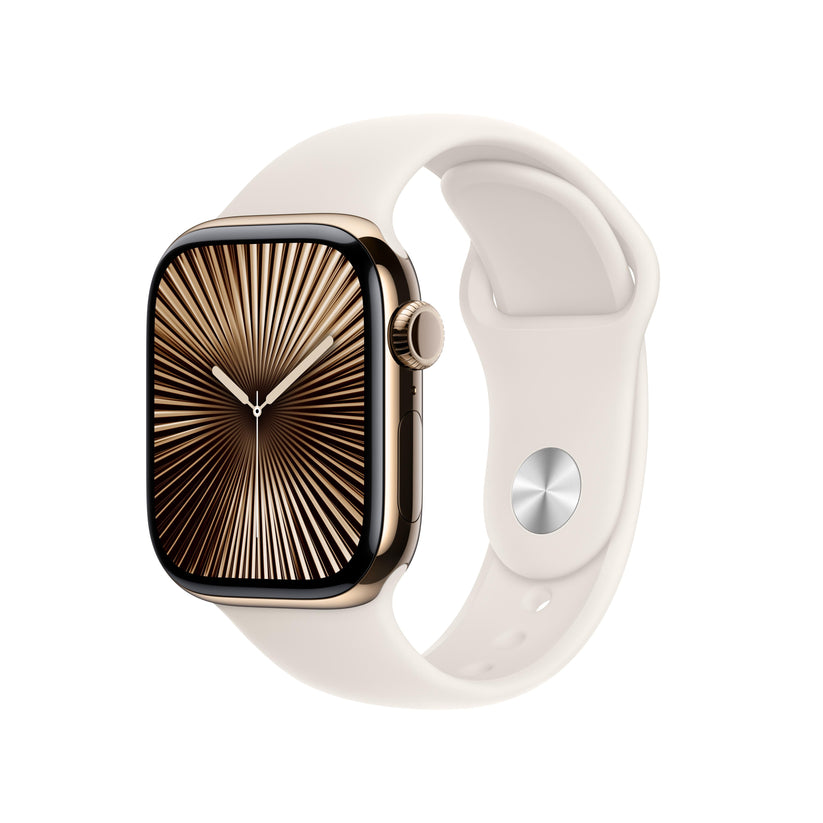 Apple Watch Series 10 GPS + Cellular 42mm Gold Titanium Case with Starlight Sport Band - S/M Get best offers for Apple Watch Series 10 GPS + Cellular 42mm Gold Titanium Case with Starlight Sport Band - S/M