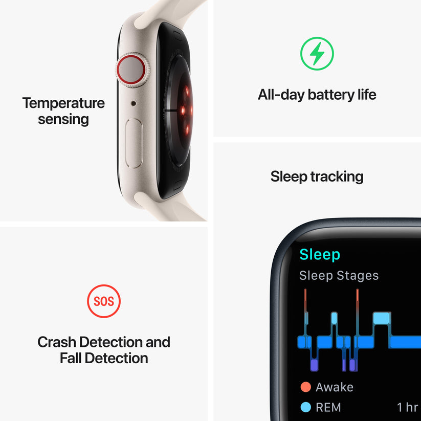 Apple Watch Series 8 GPS + Cellular 45mm Silver Stainless Steel Case with White Sport Band - Regular Get best offers for Apple Watch Series 8 GPS + Cellular 45mm Silver Stainless Steel Case with White Sport Band - Regular