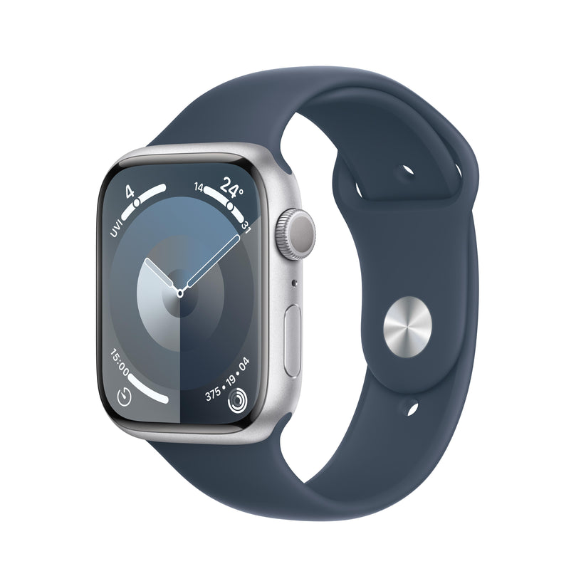 Apple Watch Series 9 GPS 45mm Silver Aluminium Case with Storm Blue Sport Band - S/M Get best offers for Apple Watch Series 9 GPS 45mm Silver Aluminium Case with Storm Blue Sport Band - S/M