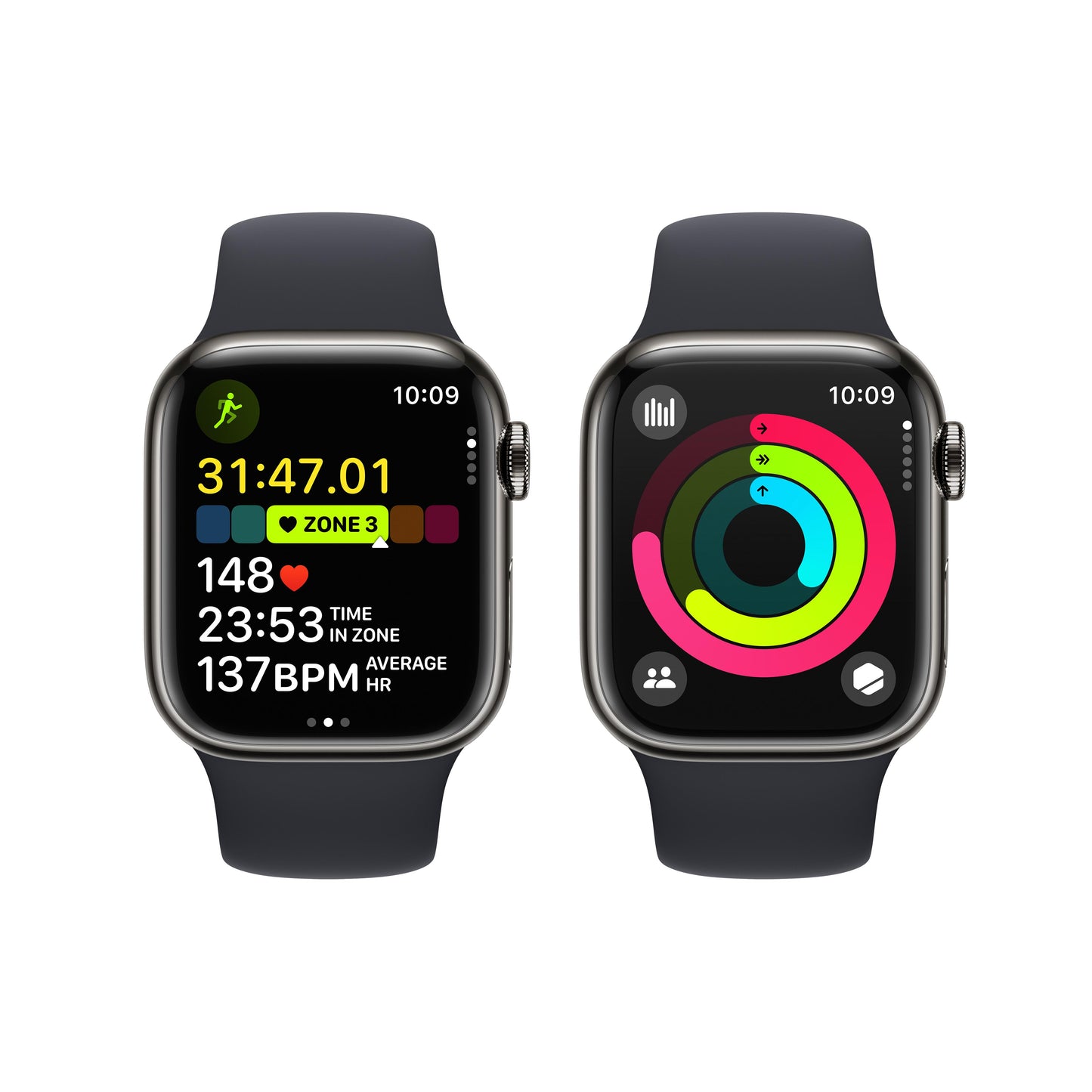 Apple Watch Series 9 GPS + Cellular 41mm Graphite Stainless Steel Case with Midnight Sport Band - S/M