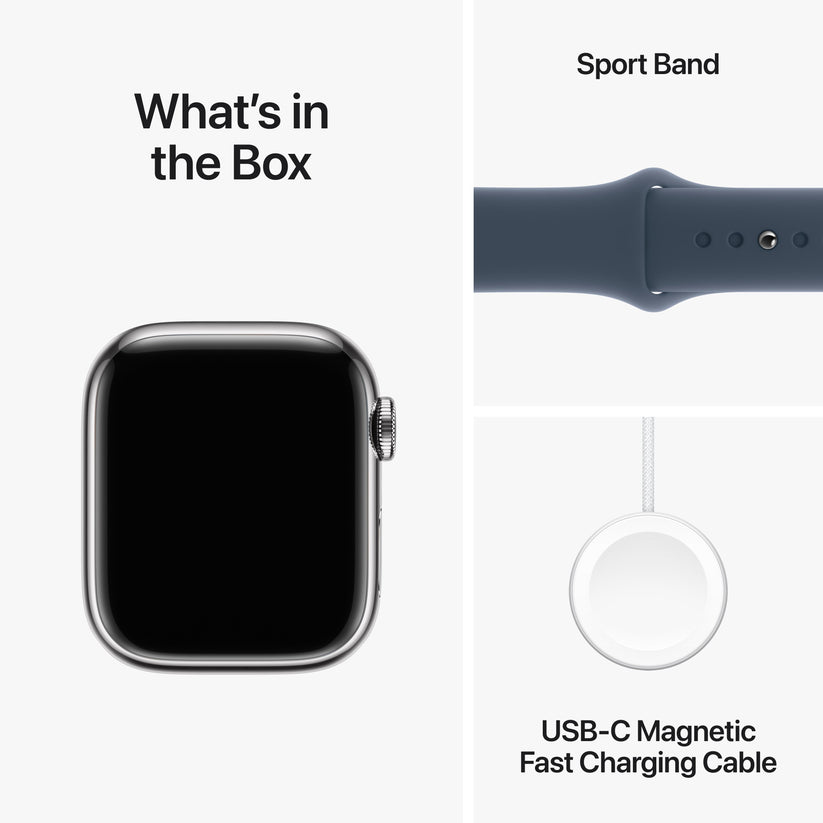 Apple Watch Series 9 GPS + Cellular 41mm Silver Stainless Steel Case with Storm Blue Sport Band - M/L Get best offers for Apple Watch Series 9 GPS + Cellular 41mm Silver Stainless Steel Case with Storm Blue Sport Band - M/L
