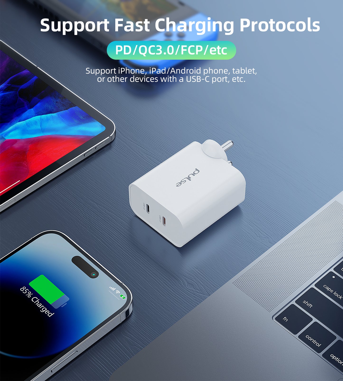 Pulse 65W Dual USB-C Gan PD Adapter - White