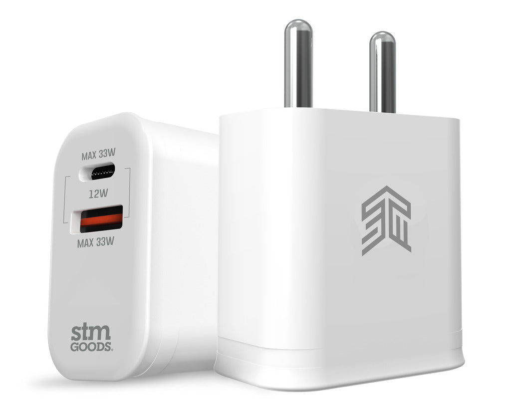 STM Fast charge 33W DUAL USB-C & USB-A Power Adapter - White