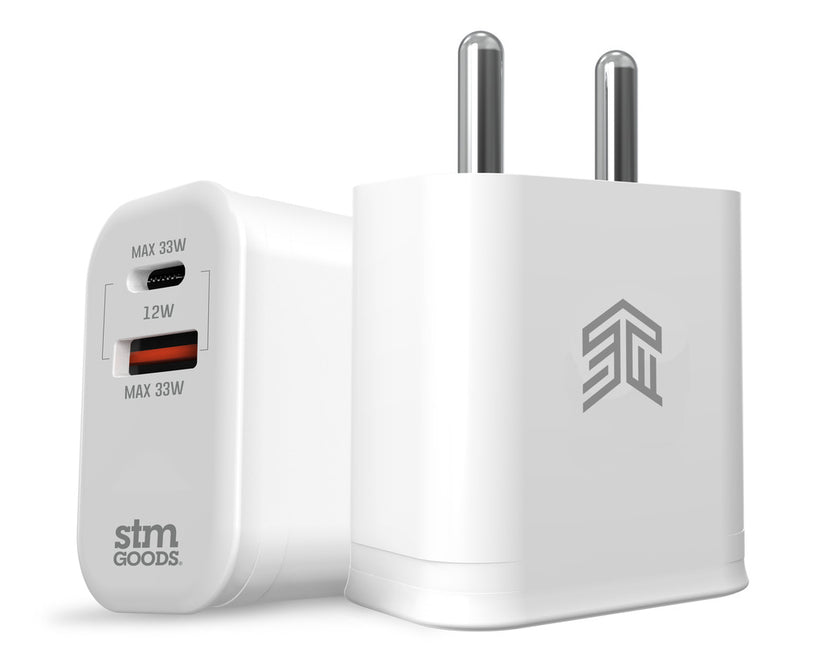 STM Fast charge 33W DUAL USB-C & USB-A Power Adapter - White Get best offers for STM Fast charge 33W DUAL USB-C & USB-A Power Adapter - White