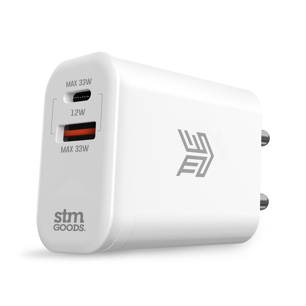 STM Fast charge 33W DUAL USB-C & USB-A Power Adapter - White