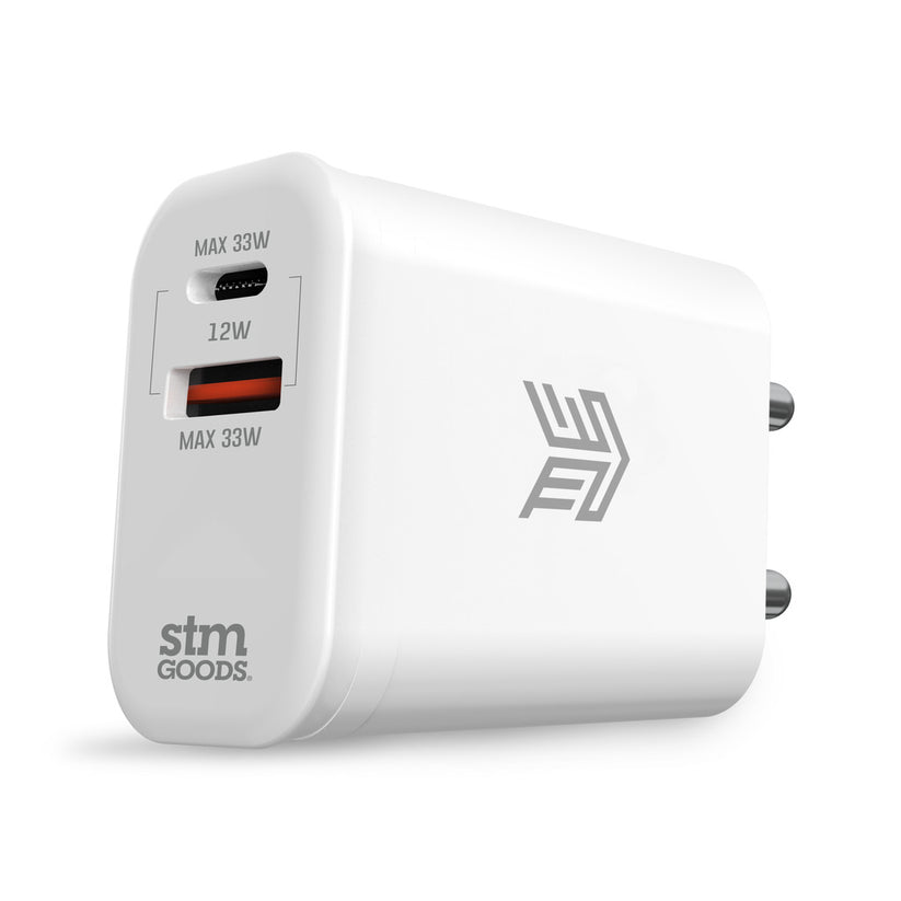 STM Fast charge 33W DUAL USB-C & USB-A Power Adapter - White Get best offers for STM Fast charge 33W DUAL USB-C & USB-A Power Adapter - White