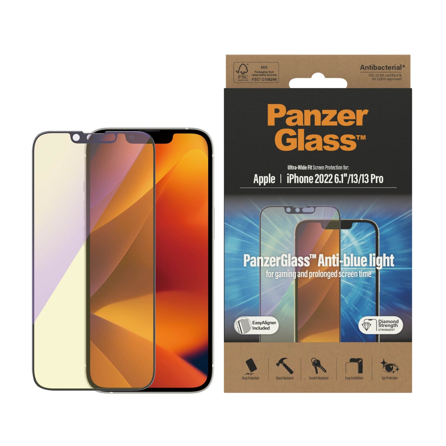 PanzerGlass™ Anti-blue Lgiht Ultra-Wide Fit Screen Protector for iPhone 14 , iPhone 13/13 Pro - Anti-blue Light