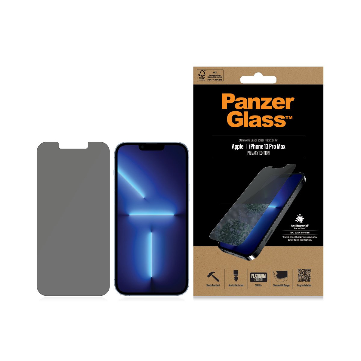 PanzerGlass iPhone 13 Pro Max AntiBacterial Screen Protector - Privacy