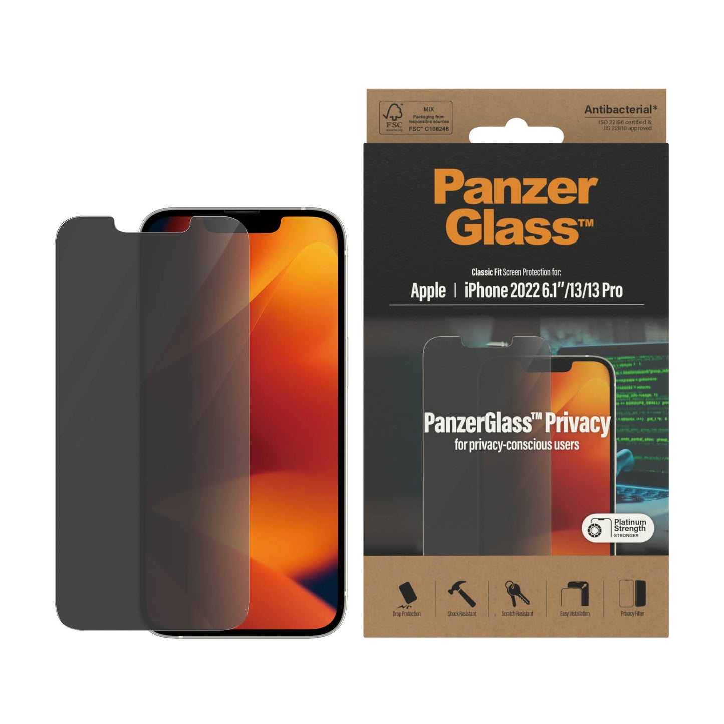 PanzerGlass‚Ѣ Classic Fit Privacy Screen Protector for iPhone 14, iPhone 13/13 Pro