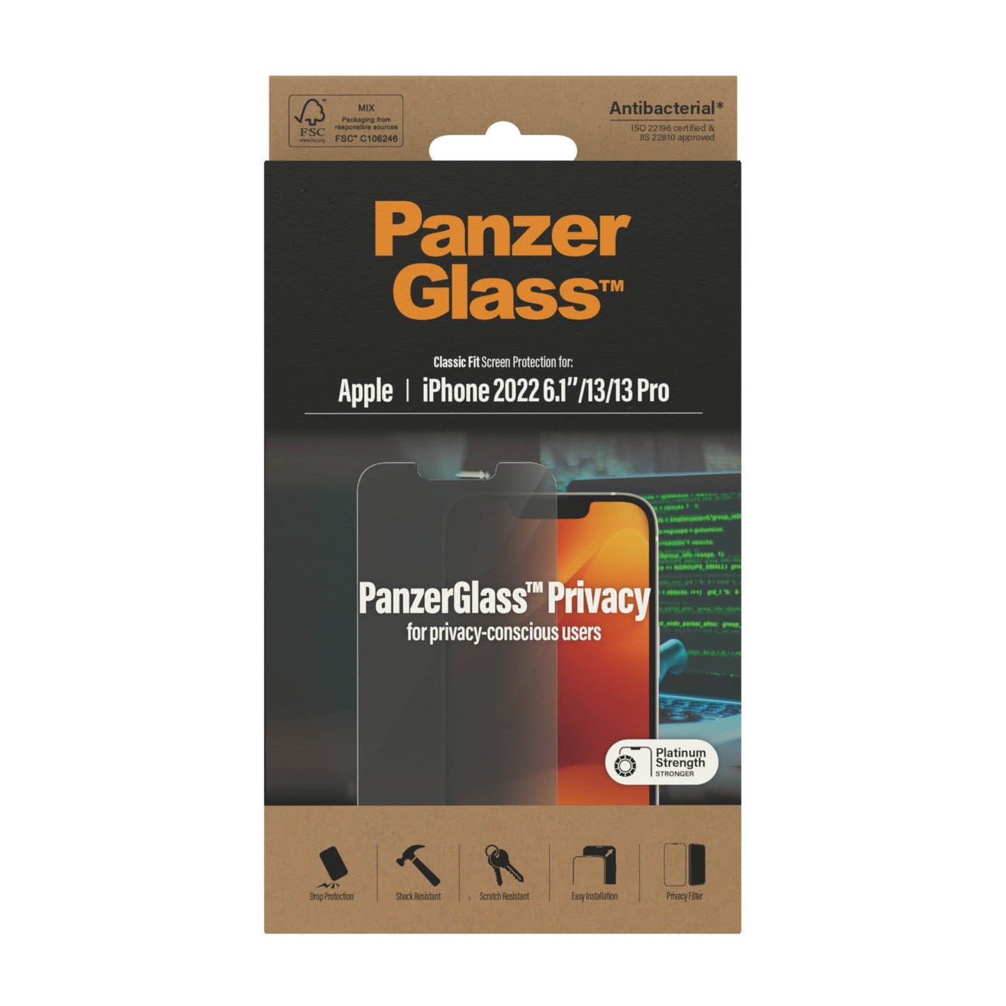 PanzerGlass‚Ѣ Classic Fit Privacy Screen Protector for iPhone 14, iPhone 13/13 Pro