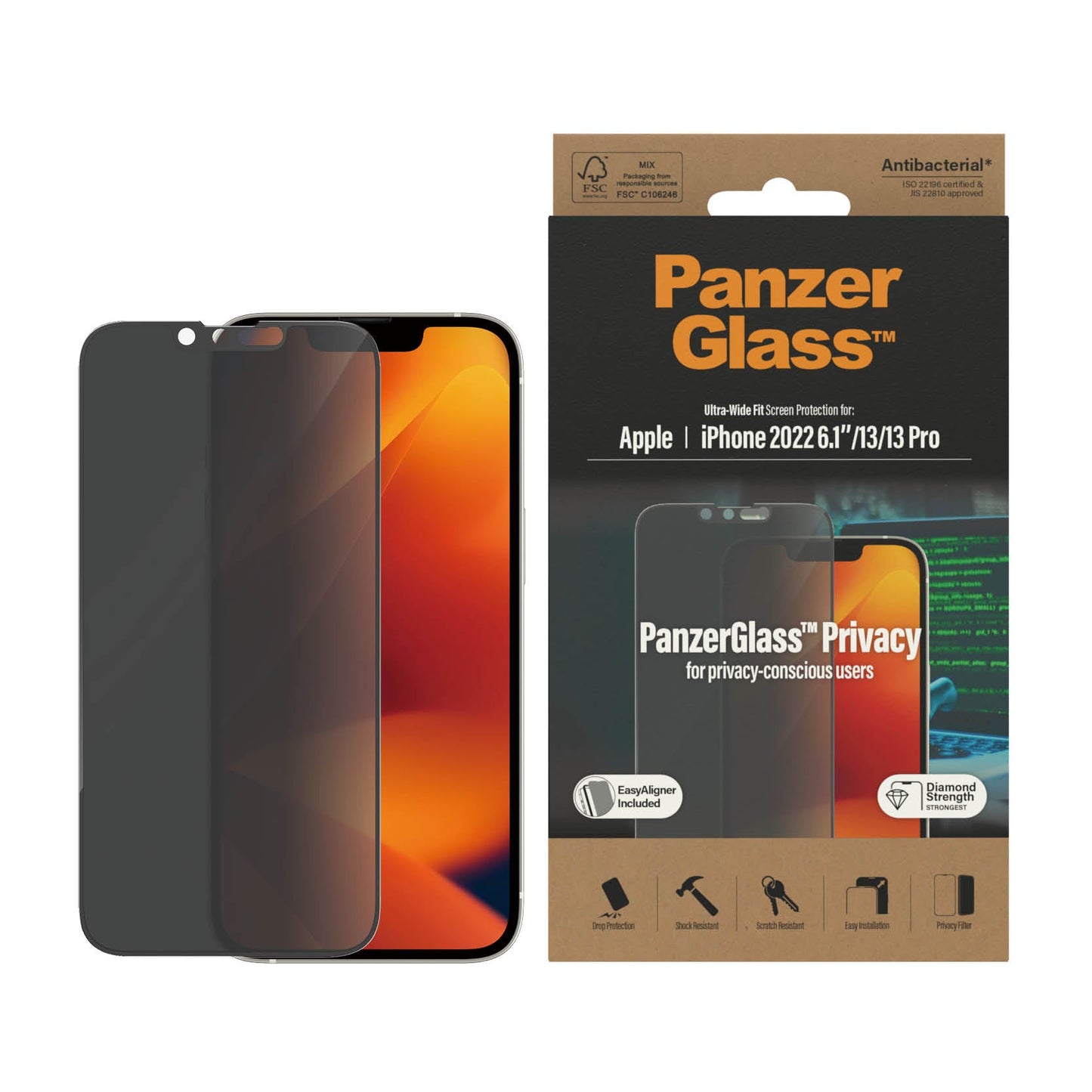 PanzerGlass‚Ѣ Ultra-Wide Fit Privacy Screen Protector for iPhone 14, iPhone 13/13 Pro