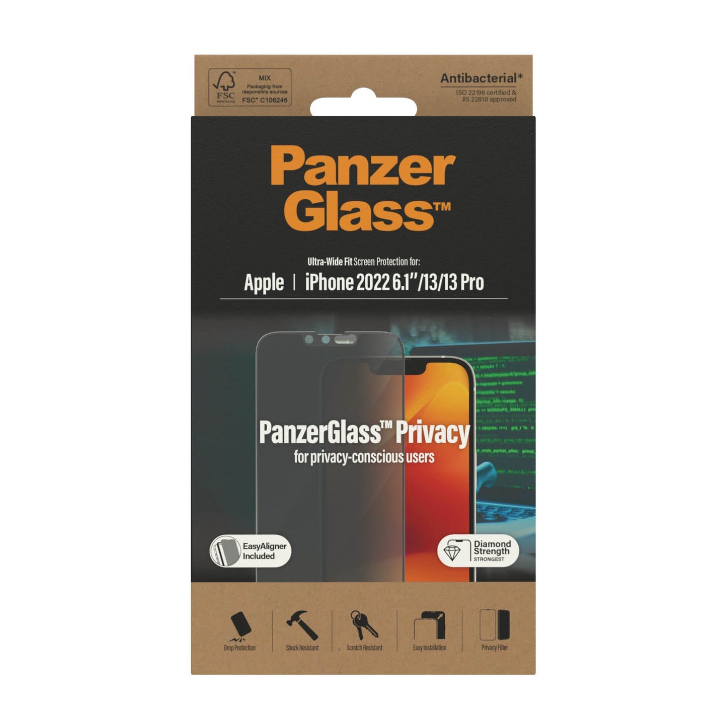 PanzerGlass‚Ѣ Ultra-Wide Fit Privacy Screen Protector for iPhone 14, iPhone 13/13 Pro