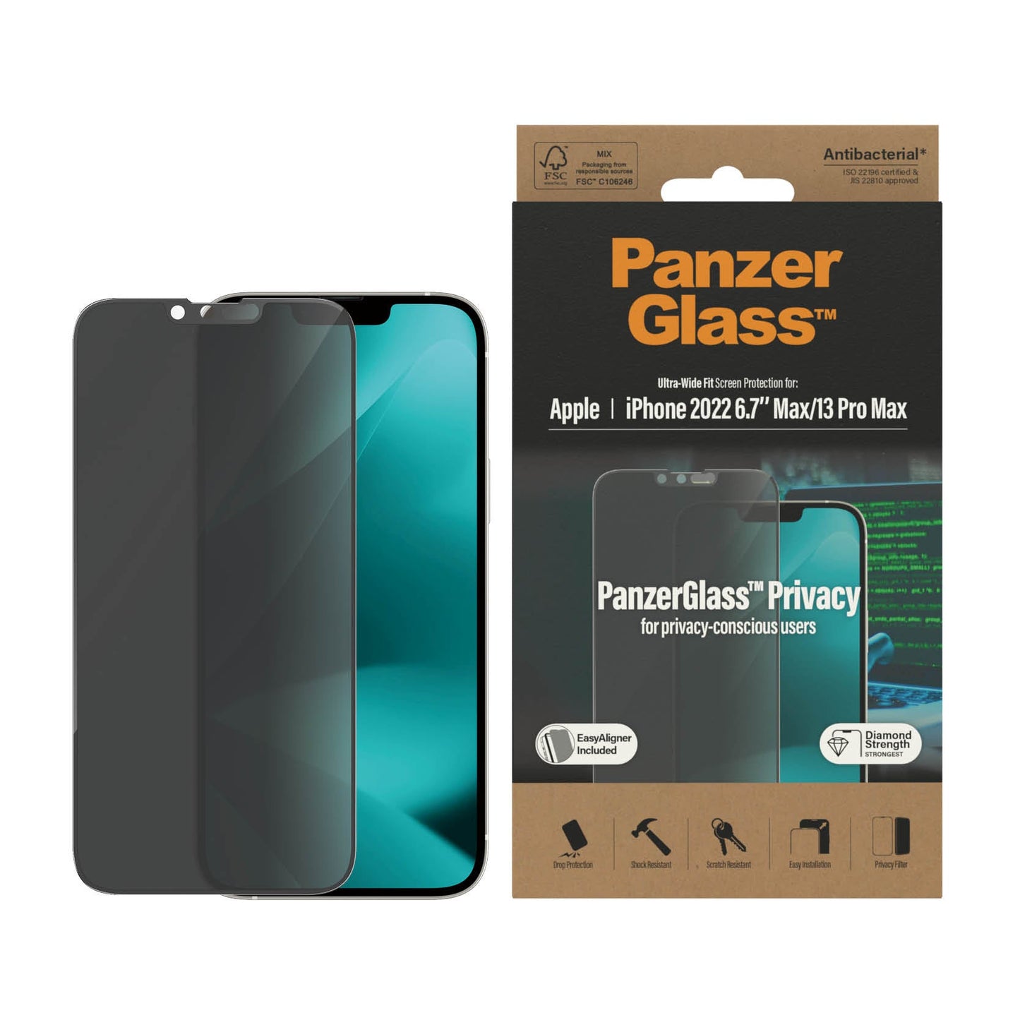 PanzerGlass‚Ѣ Ultra-Wide Fit Privacy Screen Protector for iPhone 14 Plus, iPhone 13 Pro Max