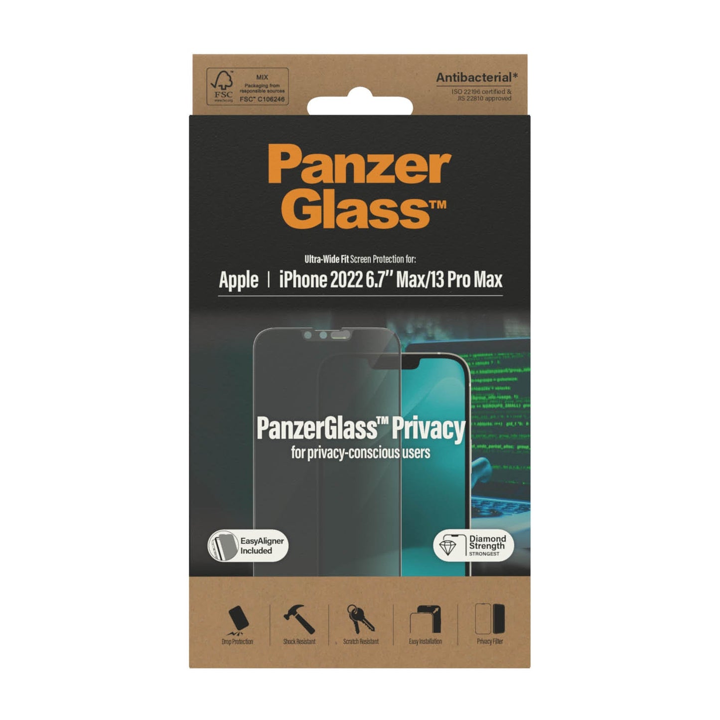 PanzerGlass‚Ѣ Ultra-Wide Fit Privacy Screen Protector for iPhone 14 Plus, iPhone 13 Pro Max